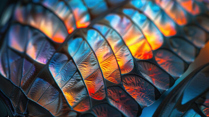 Fantastic trippy texture of a colorful butterfly wing, high magnification, bright neon colors - obrazy, fototapety, plakaty