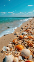 Fototapeta na wymiar A pristine sandy beach with seashells. Sea Beach Landscape