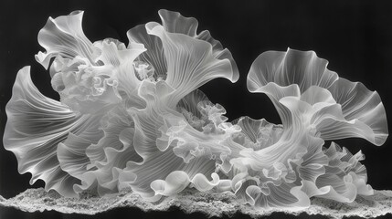 a black and white photo of a flower that looks like it has a lot of petals on top of it.
