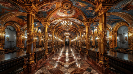 Fototapeta premium Dream-like, unreal interior of a restaurant in palace setting
