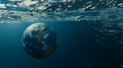 Closeup floating transparent blue Earth globe
