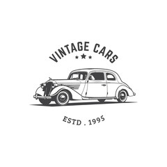 Classic retro vintage style black and white Car logo. Car silhouette. retro car drawing. Vector illustration. editable file format. old style car logo