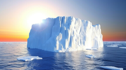 Iceberg in sea, spectacular sunrise, clear weather