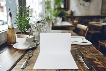 Restaurant menu mockup with cutlery in the background, empty space for your text - obrazy, fototapety, plakaty