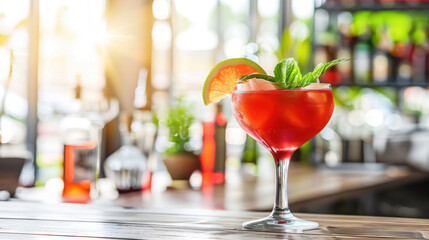 Red Daiquiri cocktail on bar counter