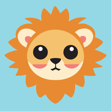a flat vector logo of a lion head, minimal, no realistic photo details, vector illustration kawaii
