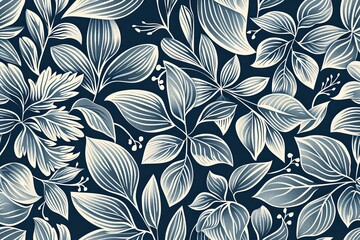 A black and white motif, floral background, floral pattern for fabric.