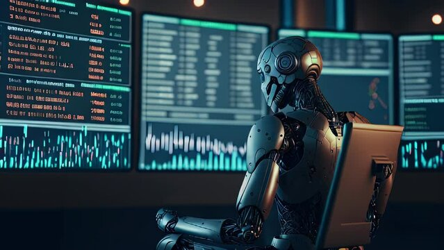 Automated Trading: AI-Powered Bot on Chart Monitors. Envision a bot proficiently navigating chart monitors, trading with the assistance of Artificial Intelligence. AI-generated