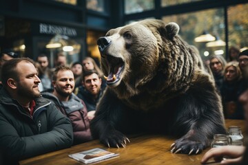Cynzento-Asian bear is fed on an educational zoo., generative IA - obrazy, fototapety, plakaty