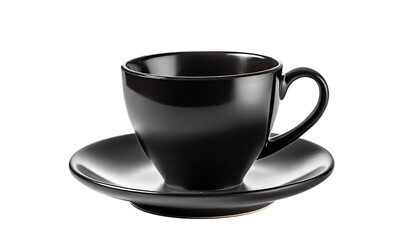 Obraz premium A Black empty coffee cup placed on a saucer. isolated on transparent background.
