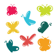 Set of minimalistic butterflies in neutral colors. Vector illustration.