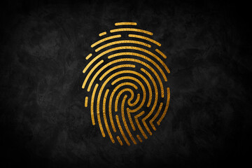 Dactylography. Abstract decorative isolated vector gold fingerprint on black background. It can be used as printing on T shirt.