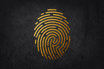 Dactylography. Abstract decorative isolated vector gold fingerprint on black background. It can be used as printing on T shirt.