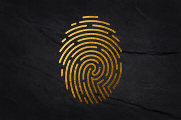 Dactylography. Abstract decorative isolated vector gold fingerprint on black background. It can be used as printing on T shirt.