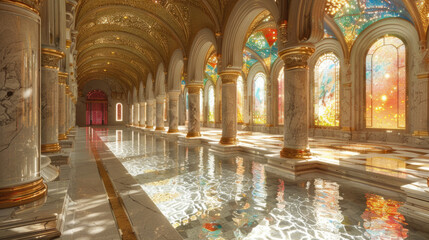 Creative intricate decor of hammam bathhouse in oriental palace