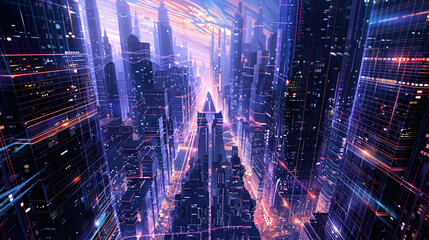 Obraz premium abstract street city buildings background wallpaper anime manga illustration lofi vibes