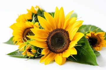 Sunflower on white background, macro.