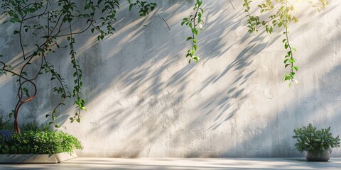 Sunlight streaming through leaves on a serene wall creates a tranquil and meditative natural ambiance