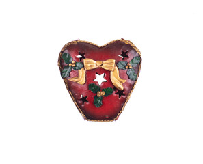 vintage Christmas tree toy in heart shape isolated on white background