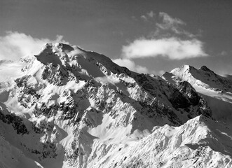 Black and white snowy mountains