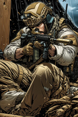 Special forces commando illustration in a comic book or graphic novel style