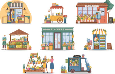 flowershop in city vector illustration