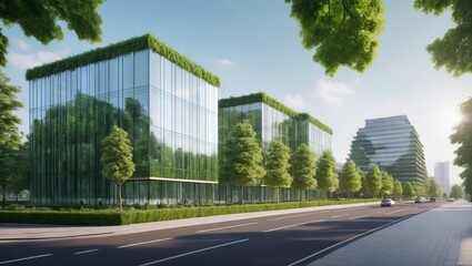Ecology Concept : Eco-friendly building in the modern city. Sustainable glass office building with...