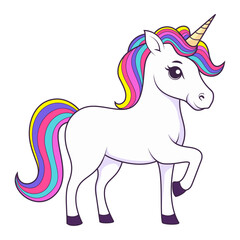 A Cute Cartoon Unicorn with a Rainbow Mane Vector Illustration. 