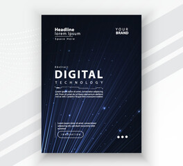 Poster brochure cover banner presentation layout template, Technology digital futuristic internet network connection blue background, Abstract cyber future tech communication, Ai big data science post