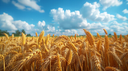 Beautiful landscape with field of ripe rye and blue summer sky.