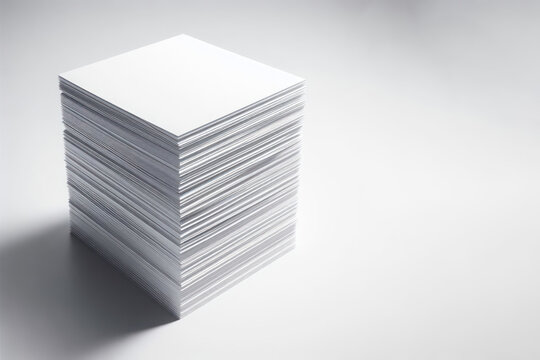 Large stack of paper on a light background. Space for text.