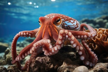 Agile octopus navigates between corals and stones., generative IA