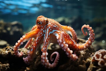 Agile octopus navigates between corals and stones., generative IA