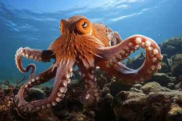 Fotobehang Camouflaged octopus avoids cavity sharks., generative IA © JONATAS