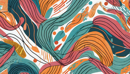 Colorful line doodle, abstract pattern. Creative hand drawn art.