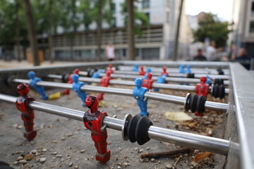 public babyfoot table , urban activities and infrastructures , Paris 19th arrondissement - obrazy, fototapety, plakaty
