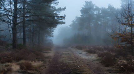 Fototapeta na wymiar Hauntingly Beautiful: Fog and Mist Shrouded Landscape with Mysterious Smoke Texture