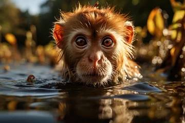 Fototapete Rund Golden monkey dives into the river in search of food., generative IA © JONATAS