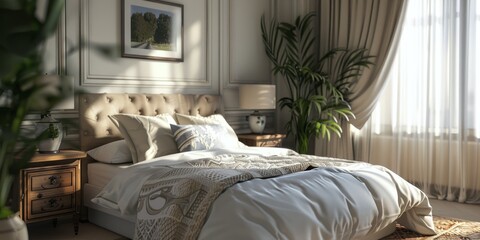 Cozy bedroom design with textured patterns and soft lighting offers a warm and inviting space