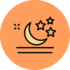 Moon And Stars Line Filled Circle Icon