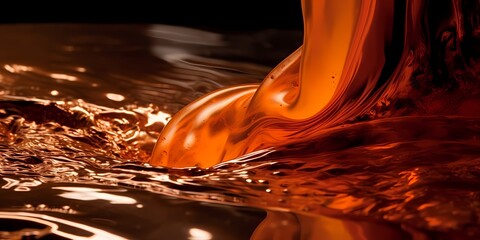 Cascading streams of molten copper and molasses blend together, flowing gracefully like a river of liquid fire. - obrazy, fototapety, plakaty