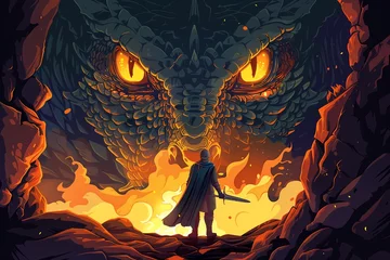Tuinposter Knight sword fire snake background © bojel