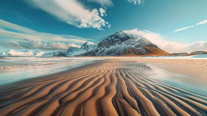 Fotobehang Skagsanden beach enchants with striking patterns and the serenity of a snowy landscape © Omtuanmuda
