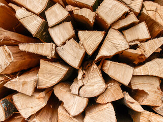 Wood logs stacked in order - 750883654