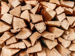 Wood logs stacked in order - 750883658