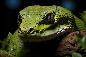 Snake slides in the lush jungle., generative IA