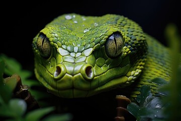 Obraz premium Camouflaged viper ready to attack in the jungle., generative IA