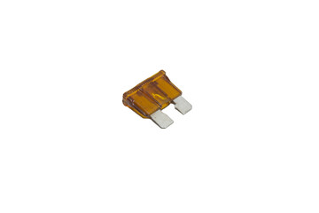 car blade fuse from fuse panel. Orange semitransparent standard tall profile plastic housing. On white background