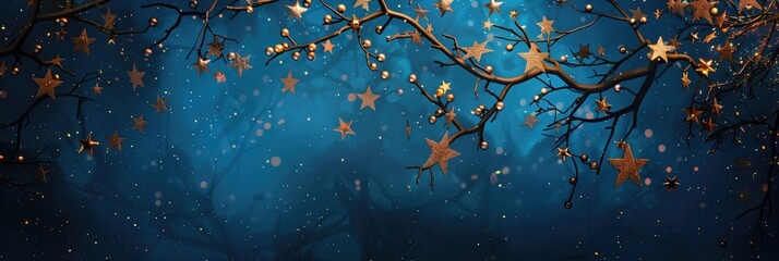 Starry Night: Magical Golden Stars Amidst Blue Sky