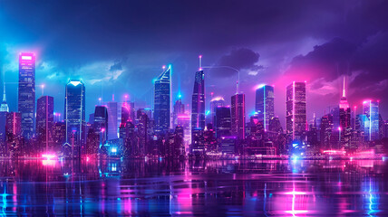 abstract city with colorful neon lines